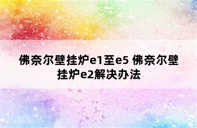 佛奈尔壁挂炉e1至e5 佛奈尔壁挂炉e2解决办法